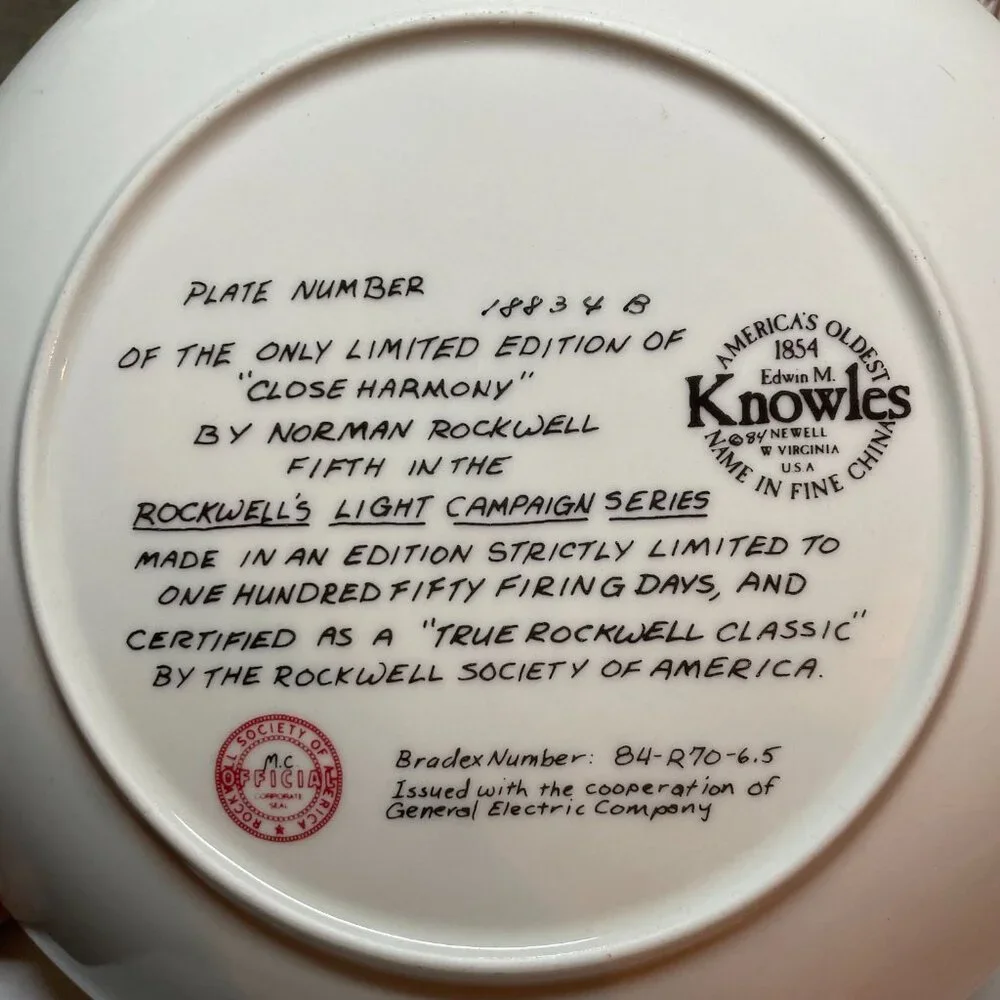Norman Rockwell Close Harmony Collectors Plate in Knowles Fine China